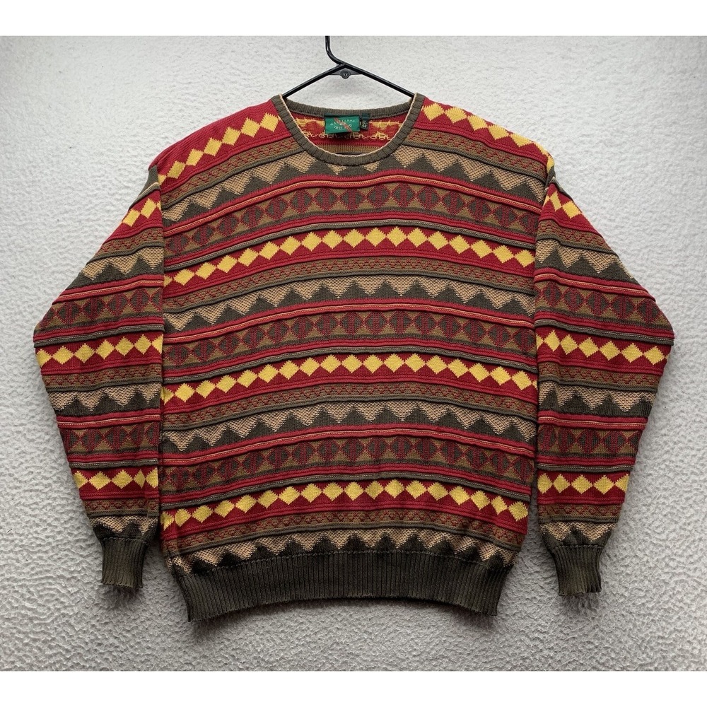 VTG Gaeltarra Ireland Sweater Mens 44 (L/XL) Colorful Geometric‎ Ribbed Cotton